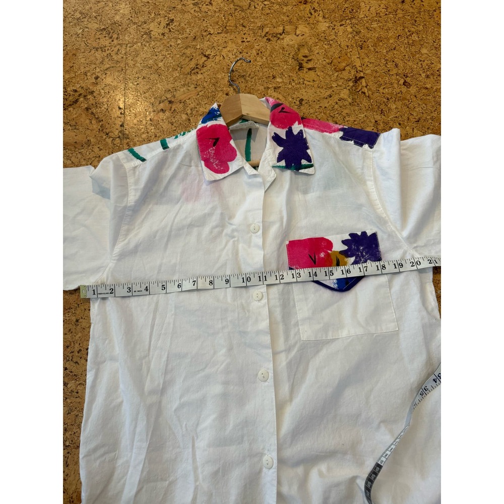 Play Alegre VINTAGE 90s Handpainted 100% cotton button down short sleeve shirt S - Picture 10 of 10